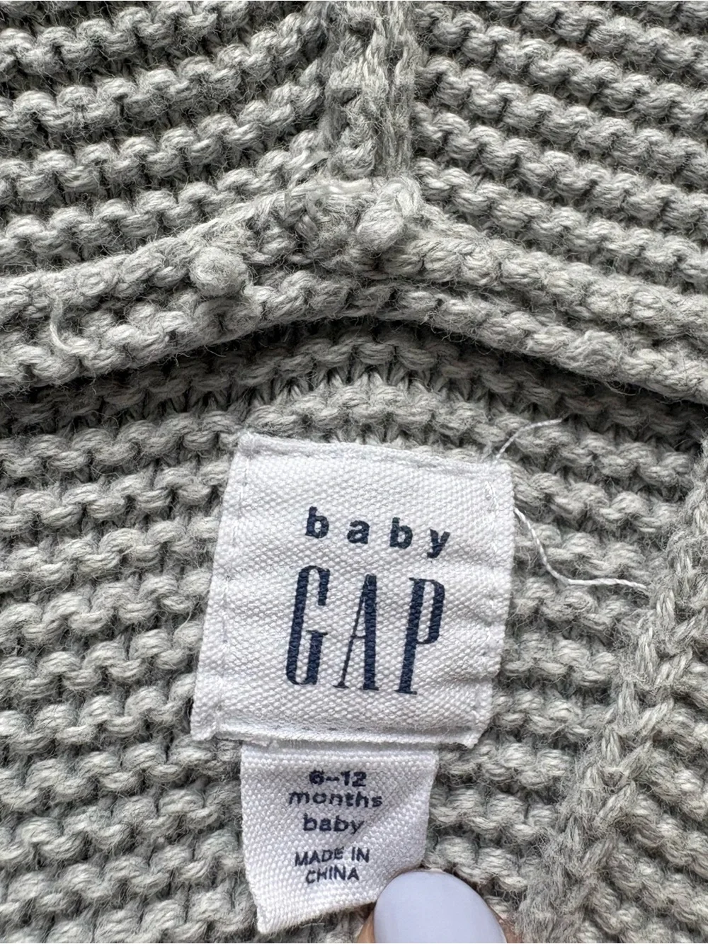 Baby Gap Brannan Bear Cardigan, Gray Cotton Hooded Button Front Sweater, 6-12M